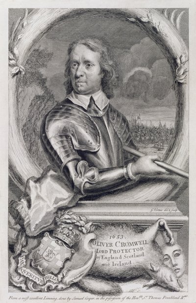 Oliver Cromwell (1599-1658) Lord Protector of England, Scotland and Ireland in 1653, Engraved by George Vertue (1684-1756) by Samuel Cooper